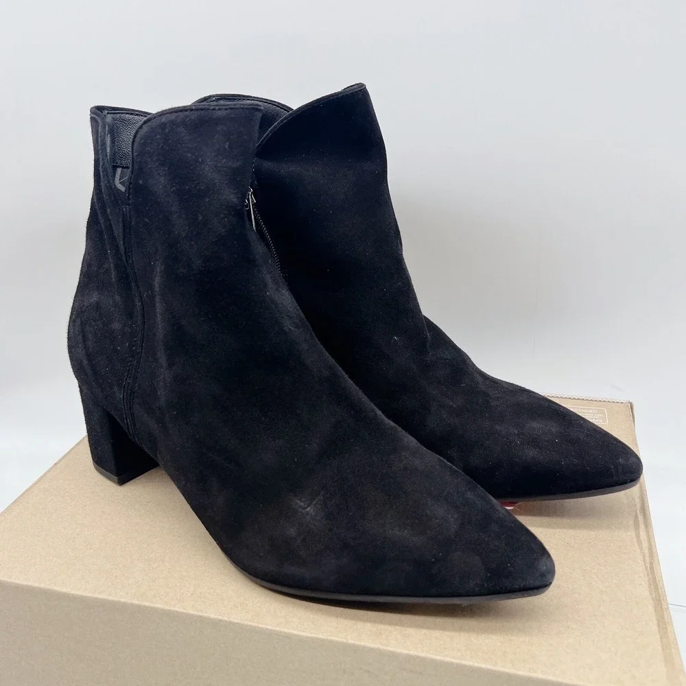 $496 Aquatalia Kaylani Women's Ankle Boots Bootie Pointed Toe Black Suede US 12 - Picture 3 of 12